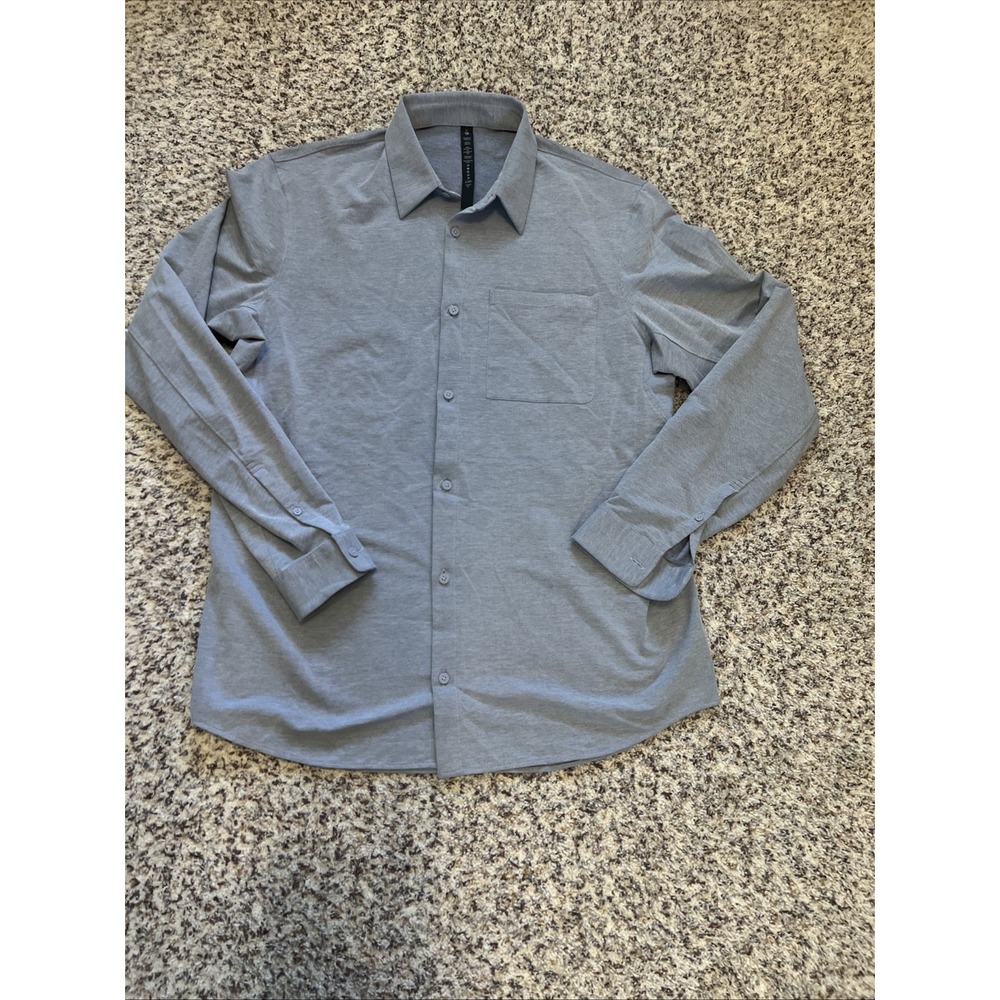 Lululemon Shirt Mens New‎ Regular Fit Long Sleeve Sz XL Cotton Blend Light Gray